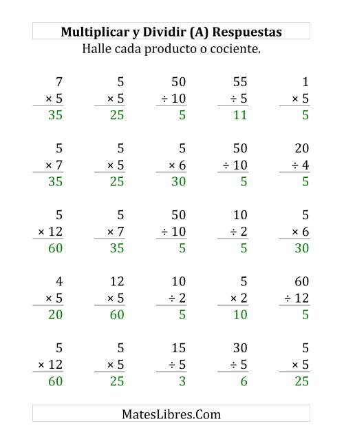 La hoja de ejercicios de Multiplicar y Dividir por 5 (Grande) Página 2