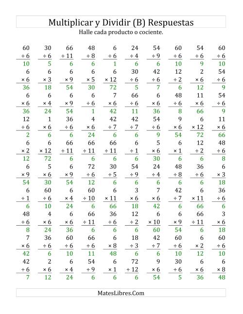 La hoja de ejercicios de Multiplicar y Dividir por 6 (B) Página 2