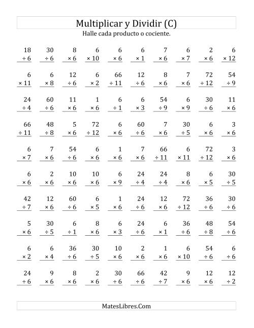 La hoja de ejercicios de Multiplicar y Dividir por 6 (C)