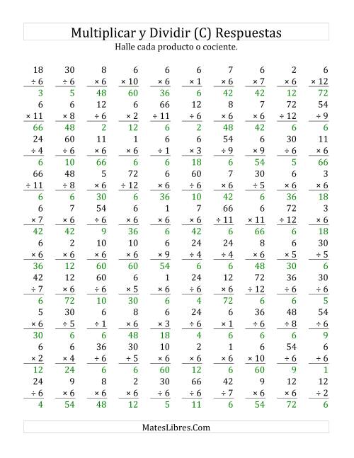La hoja de ejercicios de Multiplicar y Dividir por 6 (C) Página 2