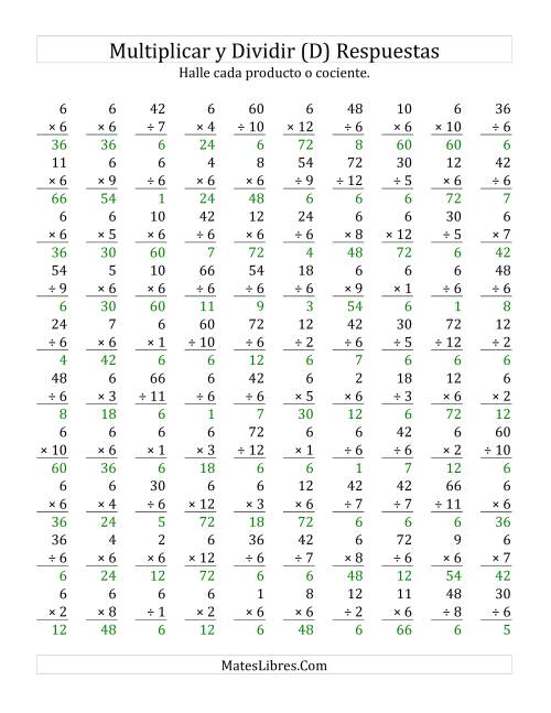 La hoja de ejercicios de Multiplicar y Dividir por 6 (D) Página 2