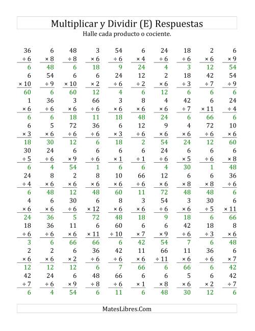 La hoja de ejercicios de Multiplicar y Dividir por 6 (E) Página 2