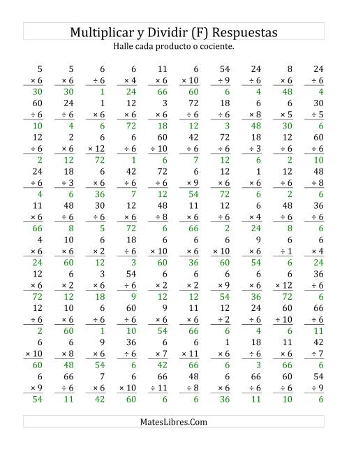 La hoja de ejercicios de Multiplicar y Dividir por 6 (F) Página 2