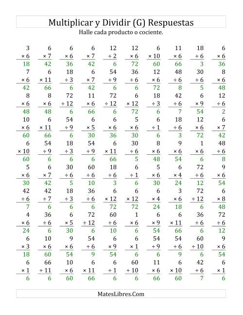 La hoja de ejercicios de Multiplicar y Dividir por 6 (G) Página 2