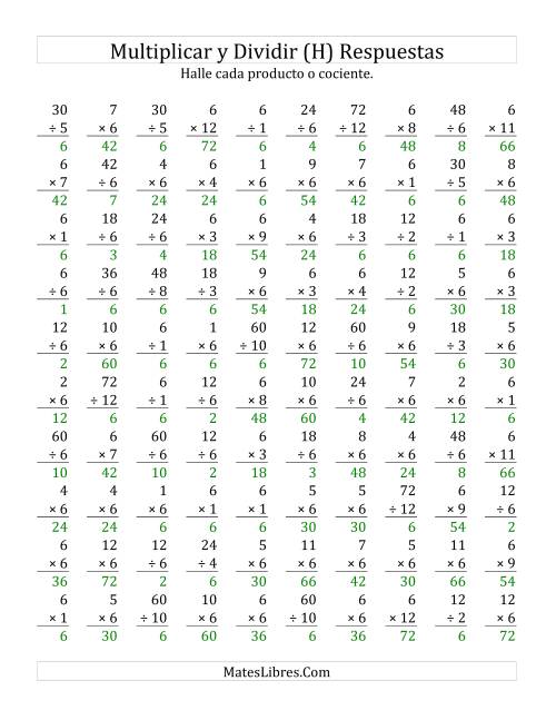 La hoja de ejercicios de Multiplicar y Dividir por 6 (H) Página 2