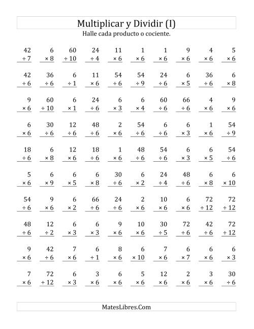 La hoja de ejercicios de Multiplicar y Dividir por 6 (I)