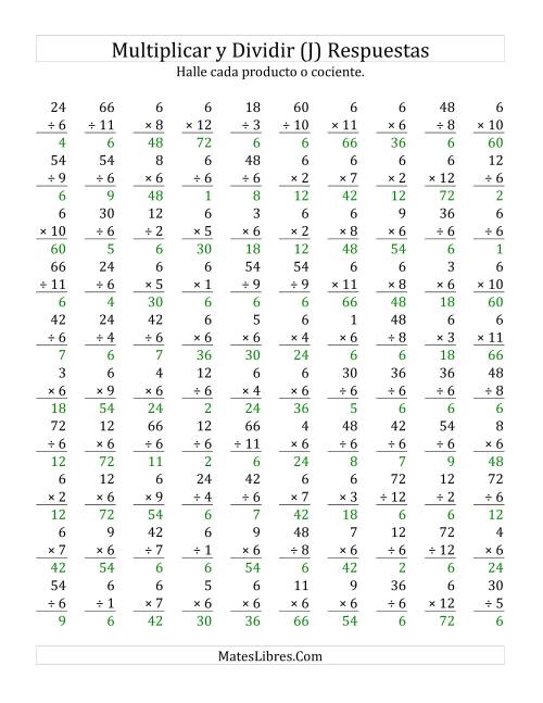 La hoja de ejercicios de Multiplicar y Dividir por 6 (J) Página 2