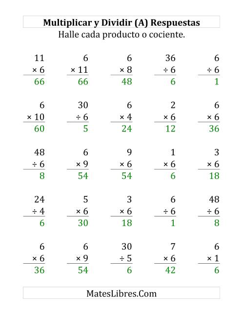 La hoja de ejercicios de Multiplicar y Dividir por 6 (Grande) Página 2