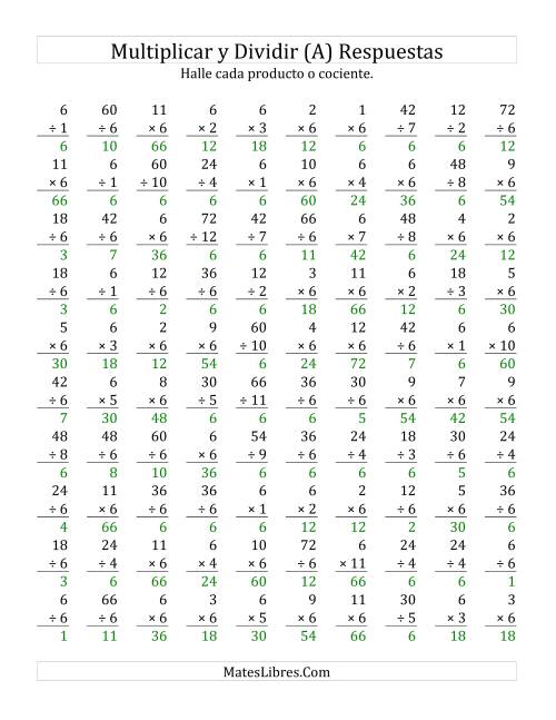 La hoja de ejercicios de Multiplicar y Dividir por 6 (Todas) Página 2