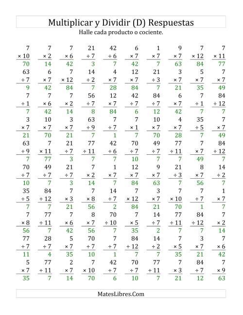 La hoja de ejercicios de Multiplicar y Dividir por 7 (D) Página 2