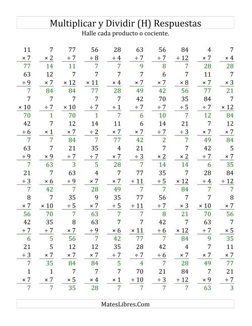 La hoja de ejercicios de Multiplicar y Dividir por 7 (H) Página 2