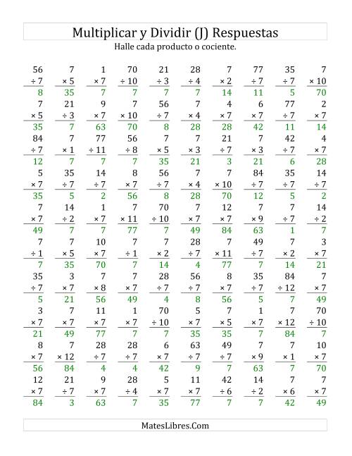 La hoja de ejercicios de Multiplicar y Dividir por 7 (J) Página 2