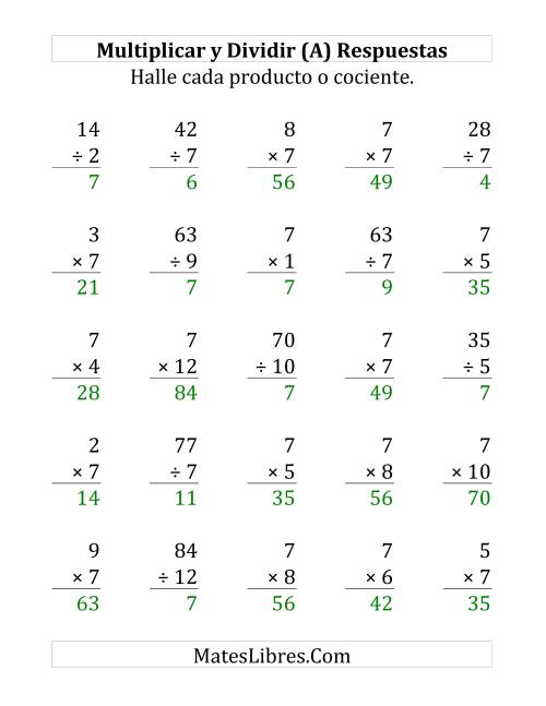 La hoja de ejercicios de Multiplicar y Dividir por 7 (Grande) Página 2