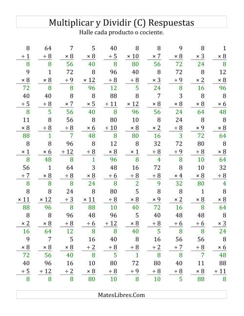 La hoja de ejercicios de Multiplicar y Dividir por 8 (C) Página 2