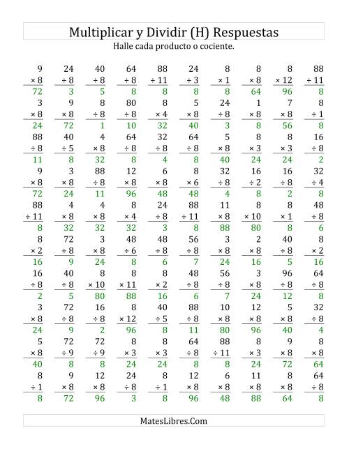 La hoja de ejercicios de Multiplicar y Dividir por 8 (H) Página 2