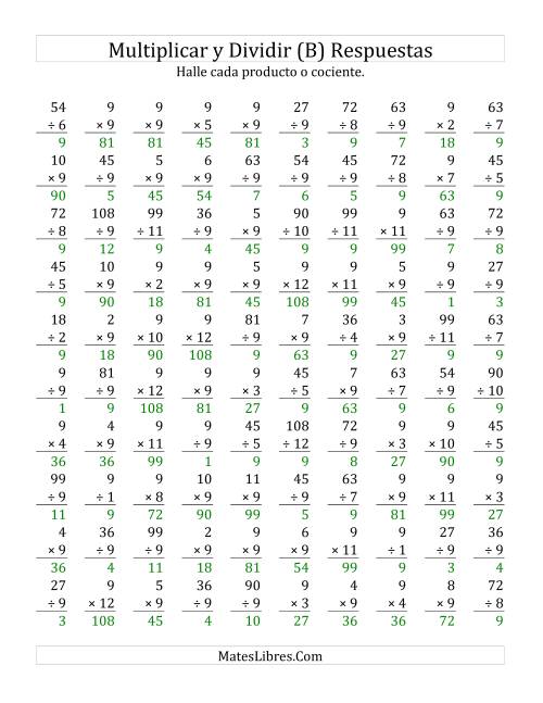 La hoja de ejercicios de Multiplicar y Dividir por 9 (B) Página 2