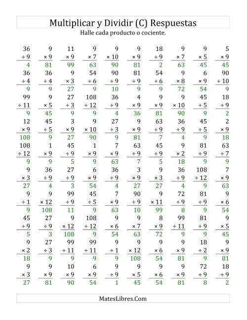 La hoja de ejercicios de Multiplicar y Dividir por 9 (C) Página 2