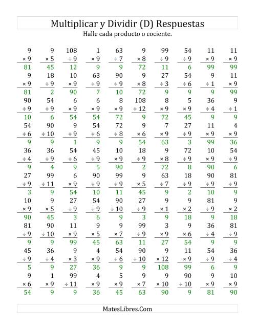La hoja de ejercicios de Multiplicar y Dividir por 9 (D) Página 2