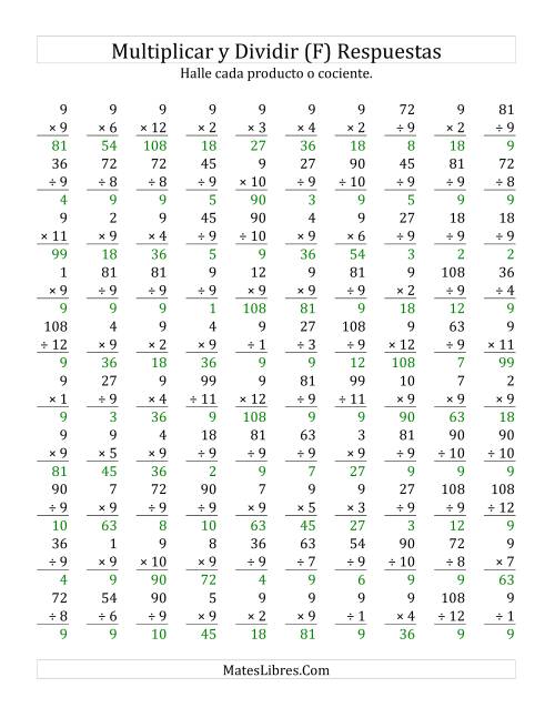 La hoja de ejercicios de Multiplicar y Dividir por 9 (F) Página 2
