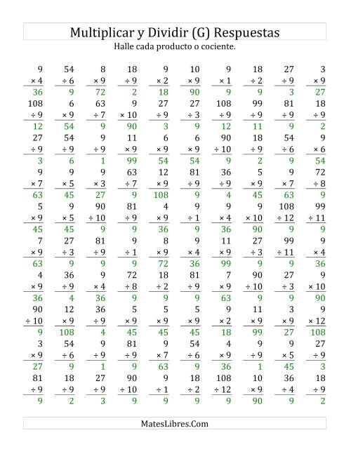 La hoja de ejercicios de Multiplicar y Dividir por 9 (G) Página 2
