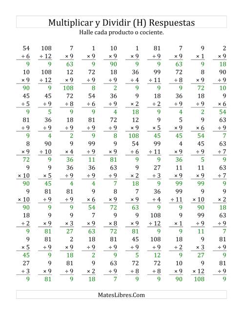 La hoja de ejercicios de Multiplicar y Dividir por 9 (H) Página 2