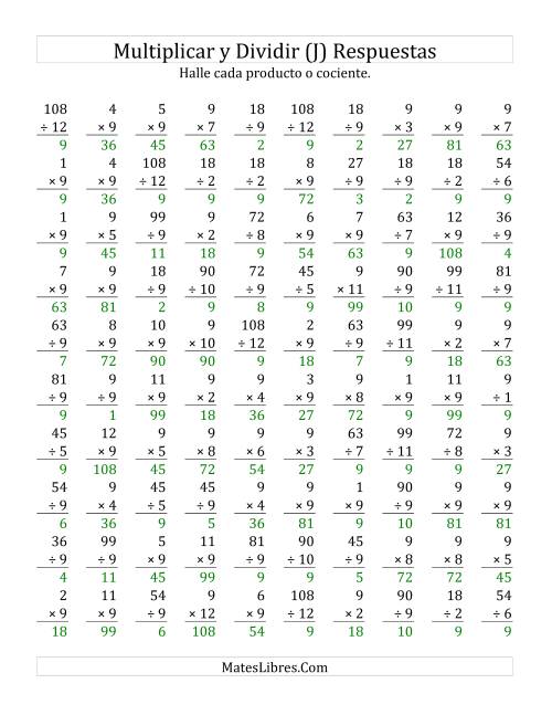 La hoja de ejercicios de Multiplicar y Dividir por 9 (J) Página 2