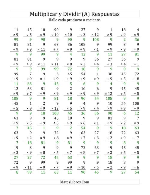 La hoja de ejercicios de Multiplicar y Dividir por 9 (Todas) Página 2