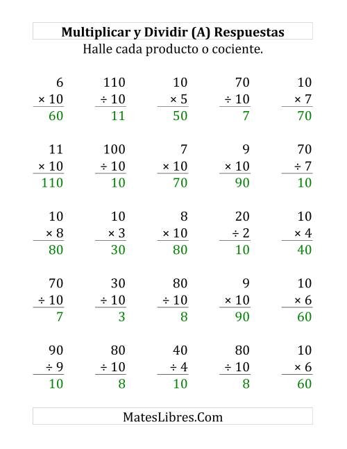 La hoja de ejercicios de Multiplicar y Dividir por 10 (Grande) Página 2
