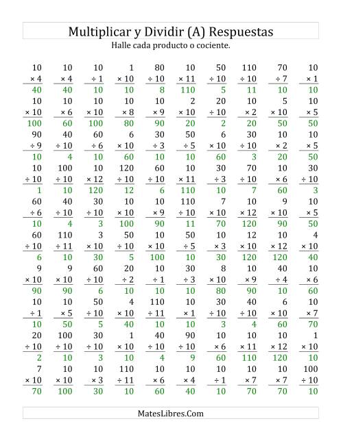 La hoja de ejercicios de Multiplicar y Dividir por 10 (Todas) Página 2