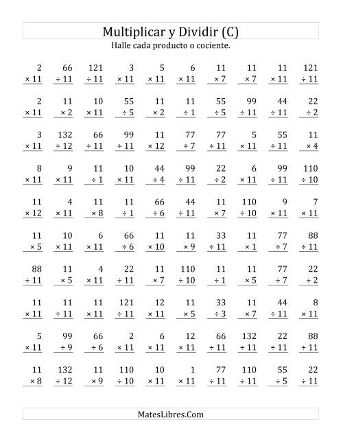 La hoja de ejercicios de Multiplicar y Dividir por 11 (C)