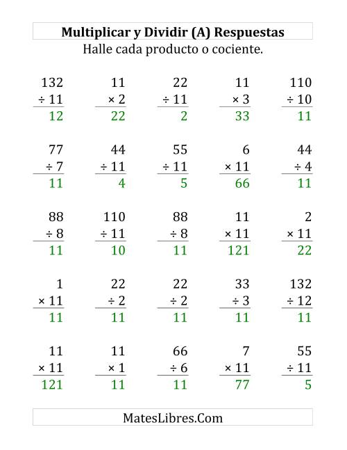 La hoja de ejercicios de Multiplicar y Dividir por 11 (Grande) Página 2