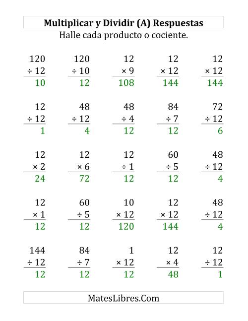 La hoja de ejercicios de Multiplicar y Dividir por 12 (Grande) Página 2
