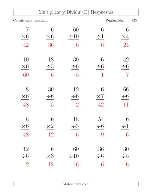 La hoja de ejercicios de Multiplicar y Dividir por 6, Formato Grande, 25 Ejercicios por Página (D) Página 2