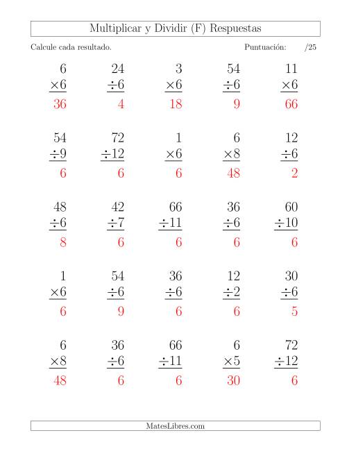 La hoja de ejercicios de Multiplicar y Dividir por 6, Formato Grande, 25 Ejercicios por Página (F) Página 2