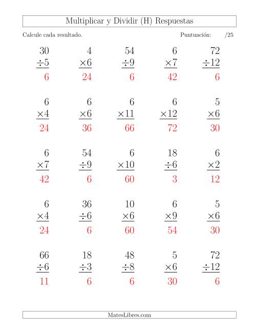 La hoja de ejercicios de Multiplicar y Dividir por 6, Formato Grande, 25 Ejercicios por Página (H) Página 2