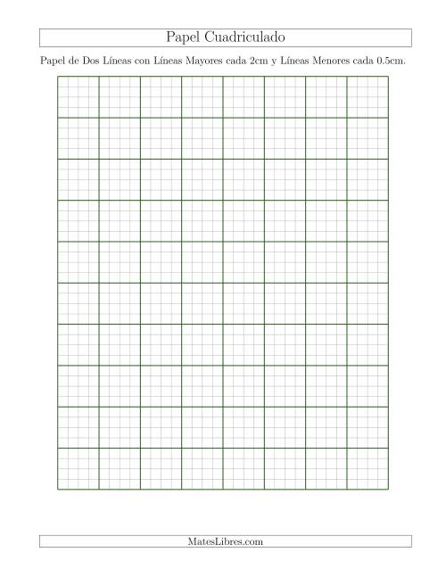 La hoja de ejercicios de Papel de Dos Líneas con Líneas Mayores cada 2cm y Líneas Menores cada 0.5cm, Tamaño de Papel Carta (A)