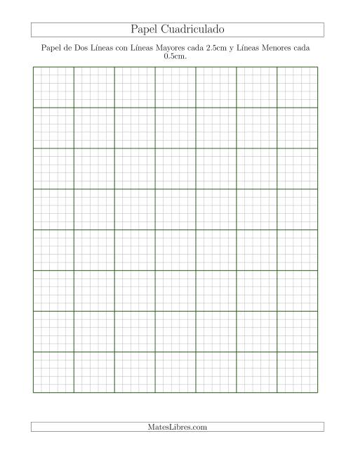 La hoja de ejercicios de Papel de Dos Líneas con Líneas Mayores cada 2.5cm y Líneas Menores cada 0.5cm, Tamaño de Papel Carta (A)