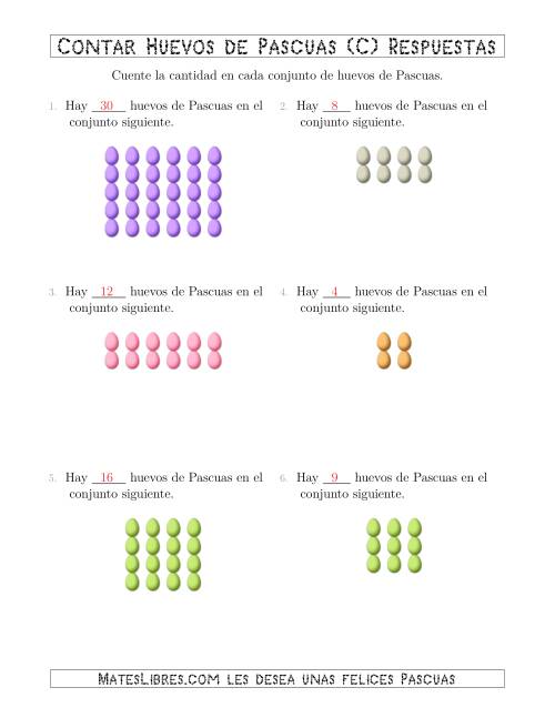 La hoja de ejercicios de Contar Huevos de Pascuas en Conjuntos Rectangulares (C) Página 2