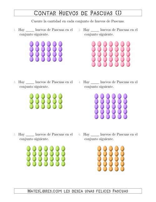 La hoja de ejercicios de Contar Huevos de Pascuas en Conjuntos Rectangulares (I)