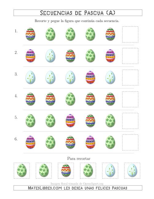 La hoja de ejercicios de Secuencias de Imágenes de Huevos de Pascuas Cambiando el Atributo Forma (A)