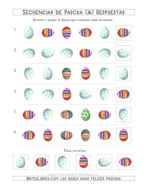 La hoja de ejercicios de Secuencias de Imágenes de Huevos de Pascuas Cambiando los Atributos Forma y Rotación (A) Página 2