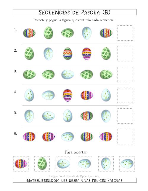 La hoja de ejercicios de Secuencias de Imágenes de Huevos de Pascuas Cambiando los Atributos Forma y Rotación (B)