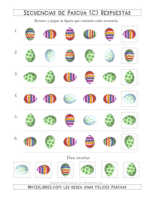 La hoja de ejercicios de Secuencias de Imágenes de Huevos de Pascuas Cambiando los Atributos Forma y Rotación (C) Página 2