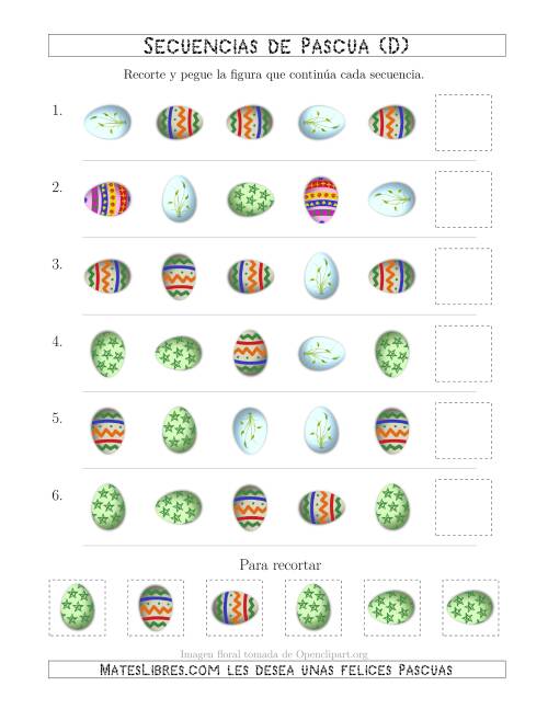 La hoja de ejercicios de Secuencias de Imágenes de Huevos de Pascuas Cambiando los Atributos Forma y Rotación (D)