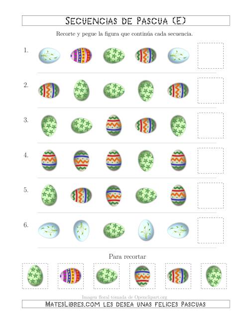 La hoja de ejercicios de Secuencias de Imágenes de Huevos de Pascuas Cambiando los Atributos Forma y Rotación (E)