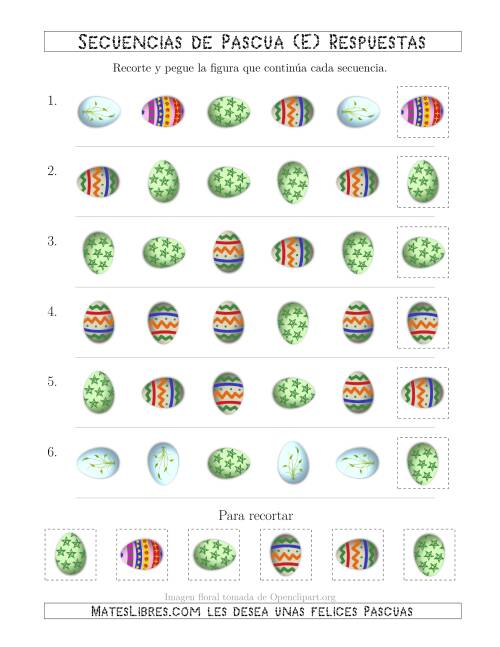 La hoja de ejercicios de Secuencias de Imágenes de Huevos de Pascuas Cambiando los Atributos Forma y Rotación (E) Página 2