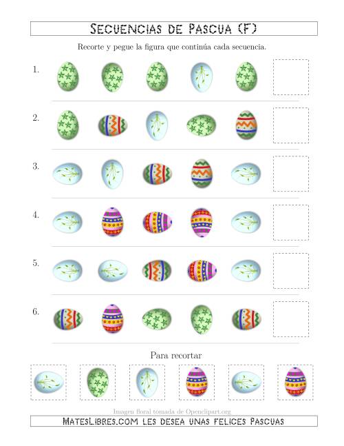 La hoja de ejercicios de Secuencias de Imágenes de Huevos de Pascuas Cambiando los Atributos Forma y Rotación (F)