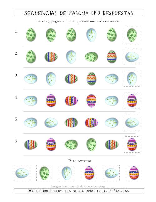 La hoja de ejercicios de Secuencias de Imágenes de Huevos de Pascuas Cambiando los Atributos Forma y Rotación (F) Página 2