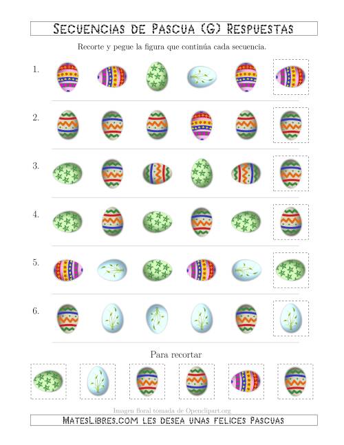 La hoja de ejercicios de Secuencias de Imágenes de Huevos de Pascuas Cambiando los Atributos Forma y Rotación (G) Página 2