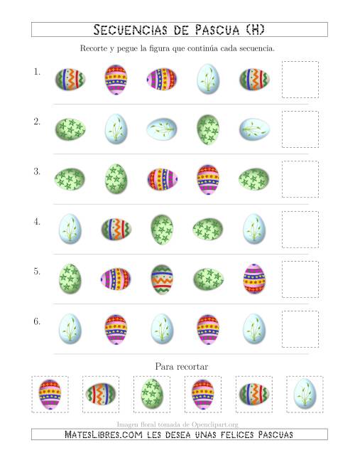 La hoja de ejercicios de Secuencias de Imágenes de Huevos de Pascuas Cambiando los Atributos Forma y Rotación (H)